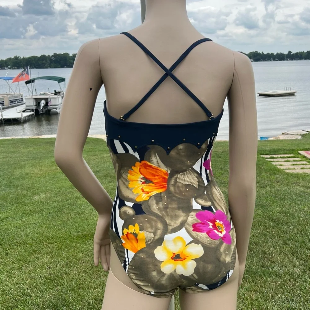 - Gottex Studded Floral Bandeau Maillot! EUC!